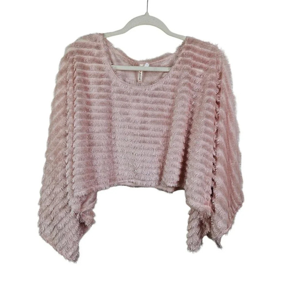 36 Point 5 Sweaters - 36 Point 5 Pink Shaggy Shawl Pullover Shrug Crop Faux Fur Fringe Size Large